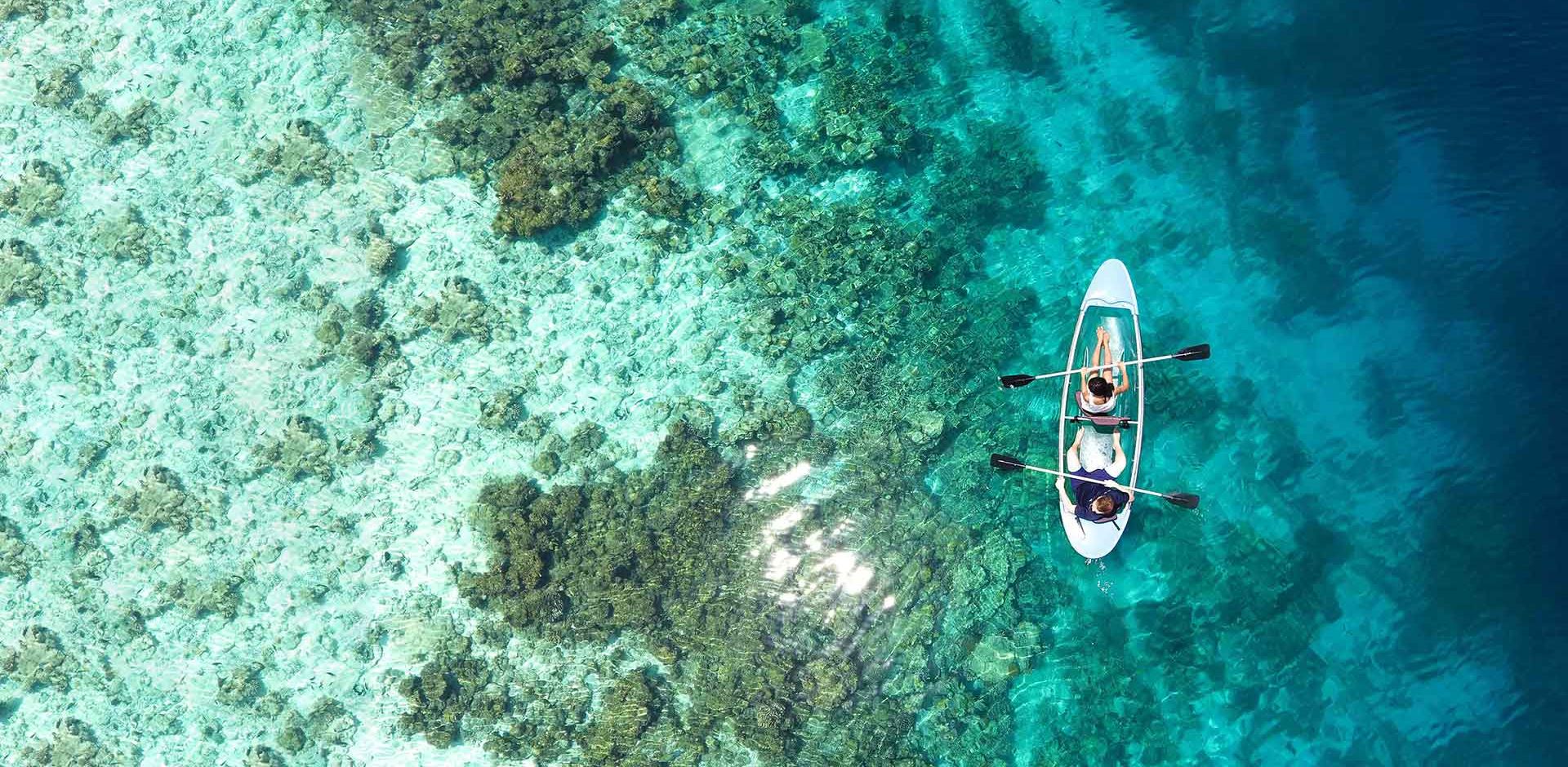 Maldiverne Koralrev personer i båd Oppefra 