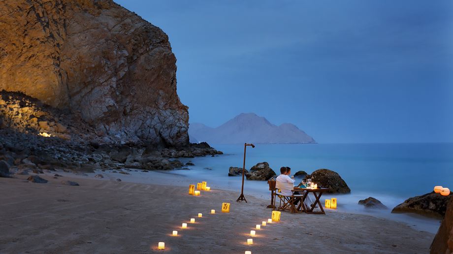 Oman Musandam Six Senses Zighy Bay Privat Middag Stranden