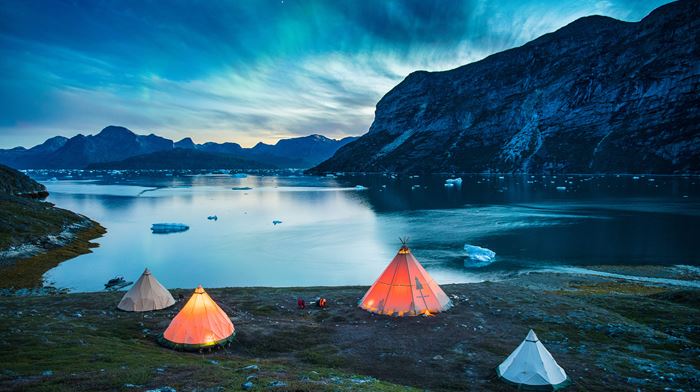 Grønland Camp Kiattua, Nuuk, Fjord, Glamping, Telte, Tusmørke, Natur, Bjerge