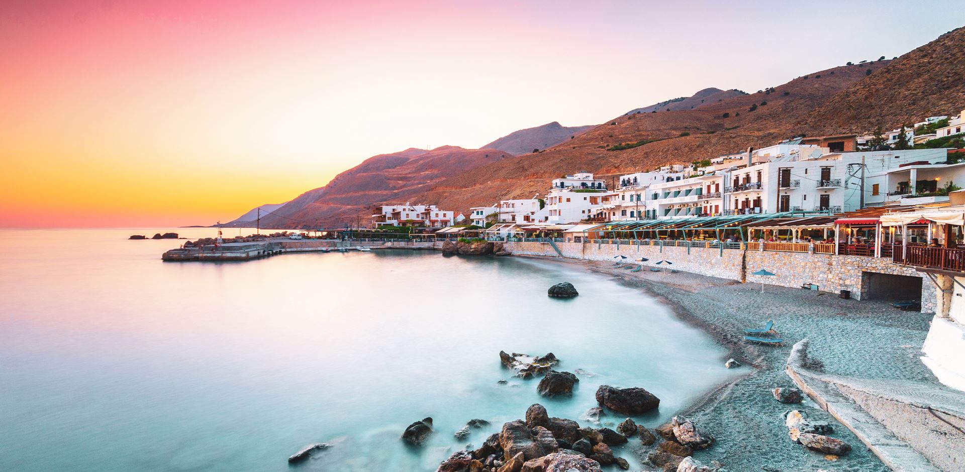 Grækenland Kreta Solnedgang Over Stranden
