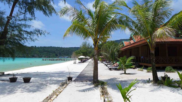 Cambodia, Koh Rong, Sok San Beach Resort, Beach Pavillion sea view exterior